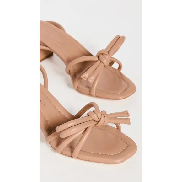 LOEFFLER RANDALL WOMEN'S MIKEL LEATHER BOW MID-HEEL SANDALS, DUNE, TAN, 8 M