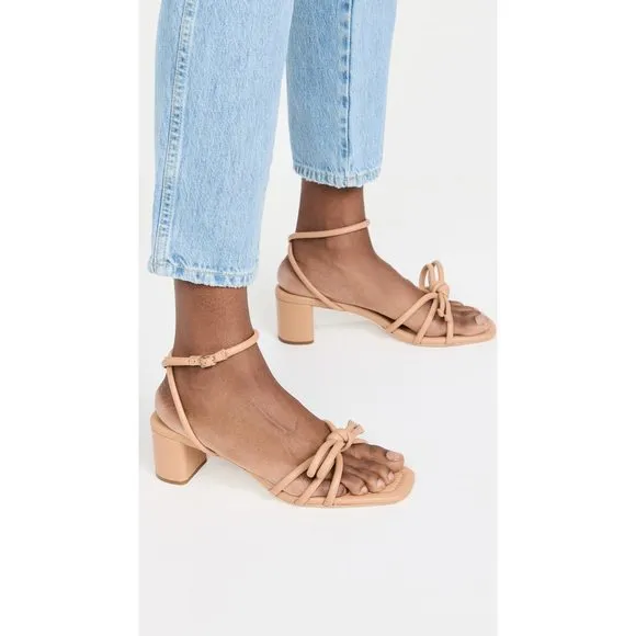 LOEFFLER RANDALL WOMEN'S MIKEL LEATHER BOW MID-HEEL SANDALS, DUNE, TAN, 8 M