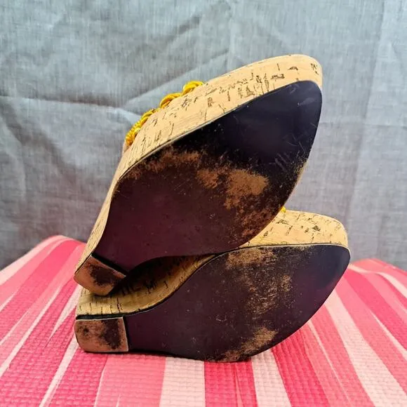 London Trash Platform Wedge Sandals Wood Women Size 5