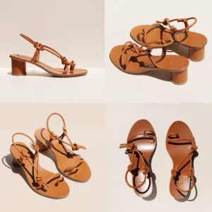 LoQ Xavi Round Block Heel Flan Brown Leather Sandals Womens 6 or 36