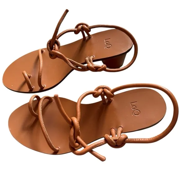 LoQ Xavi Round Block Heel Flan Brown Leather Sandals Womens 6 or 36