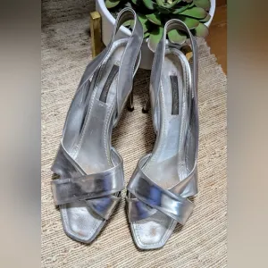 Louis Vuitton silver metallic heel sandals