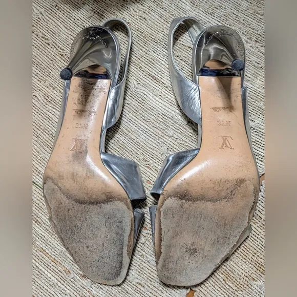 Louis Vuitton silver metallic heel sandals
