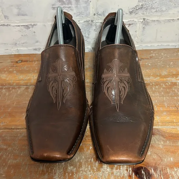 Lounge Mark Nason 9.5 10.5 Men's Rockabilly Slip-On Loafers Brown Cross 2 SIZES