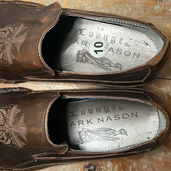 Lounge Mark Nason 9.5 10.5 Men's Rockabilly Slip-On Loafers Brown Cross 2 SIZES
