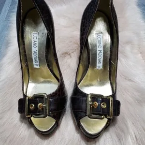 Luciano Padovan Shoes Croc Embossed heel shoes