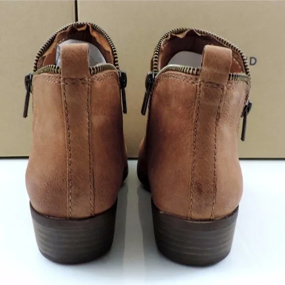 Lucky Brand Bartalino Block Heel Booties Ankle Boots Leather Whisky Size 7.5