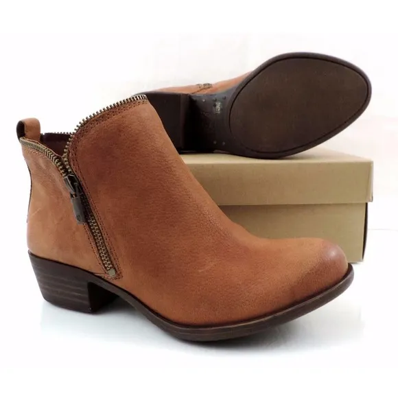 Lucky Brand Bartalino Block Heel Booties Ankle Boots Leather Whisky Size 7.5