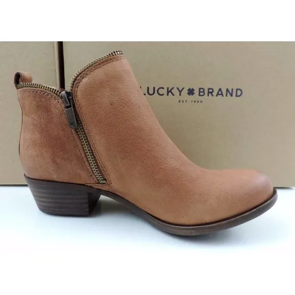 Lucky Brand Bartalino Block Heel Booties Ankle Boots Leather Whisky Size 7.5