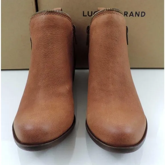 Lucky Brand Bartalino Block Heel Booties Ankle Boots Leather Whisky Size 7.5