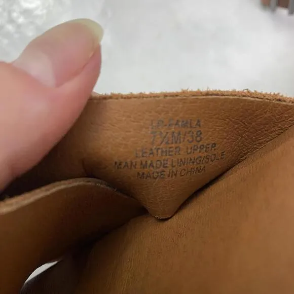 LUCKY BRAND brown leather strappy wooden heel shoes