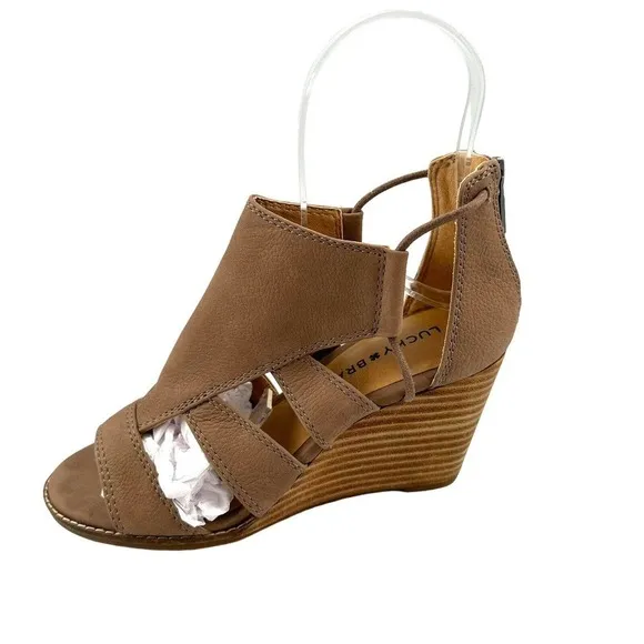 LUCKY BRAND JOELLEN BROWN WEDGE CAGE SANDALS SHOES sz 6