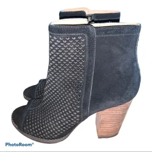 Lucky Brand Lakyn Black Laser Cut Peep Toe Booties
