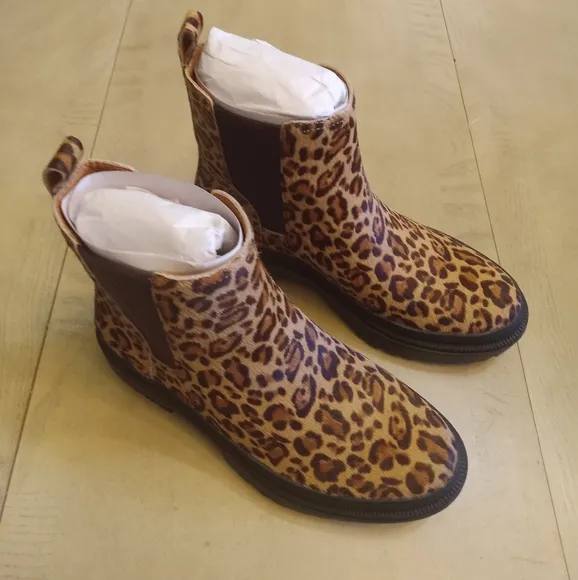 LUCKY BRAND LEOPARD PRINT SUEDE BLOCK HEEL BOOTS