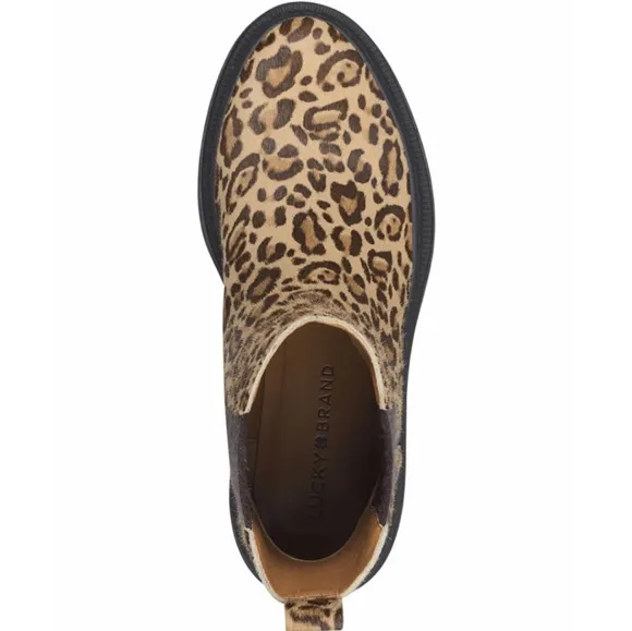 LUCKY BRAND LEOPARD PRINT SUEDE BLOCK HEEL BOOTS