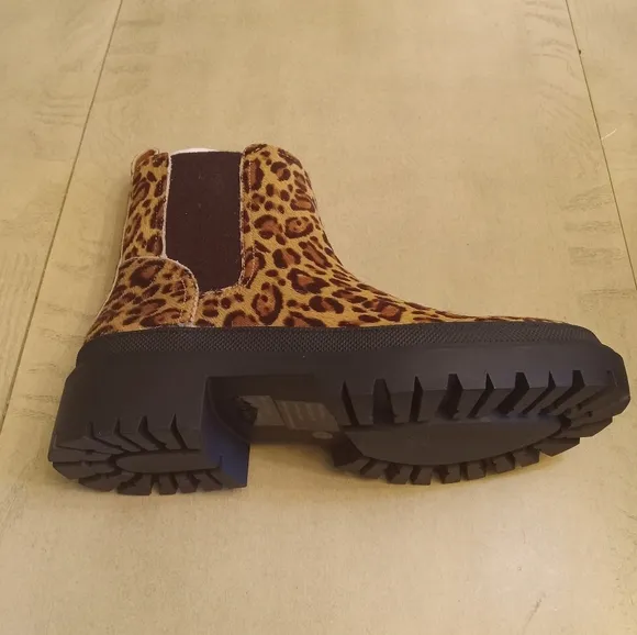 LUCKY BRAND LEOPARD PRINT SUEDE BLOCK HEEL BOOTS