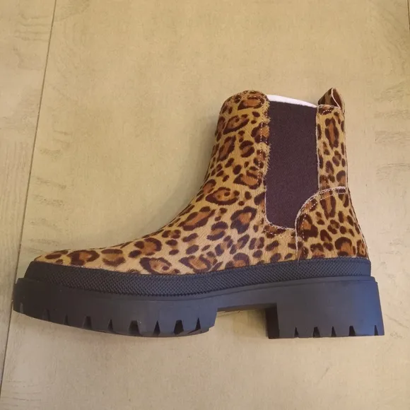 LUCKY BRAND LEOPARD PRINT SUEDE BLOCK HEEL BOOTS