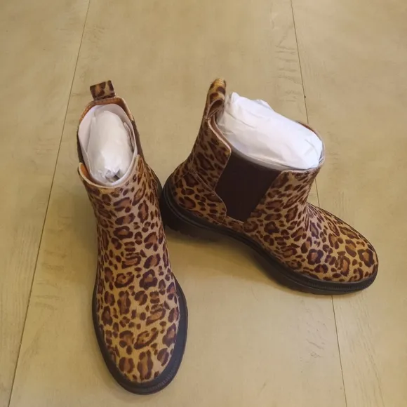 LUCKY BRAND LEOPARD PRINT SUEDE BLOCK HEEL BOOTS