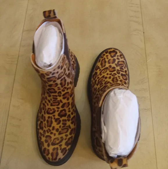LUCKY BRAND LEOPARD PRINT SUEDE BLOCK HEEL BOOTS