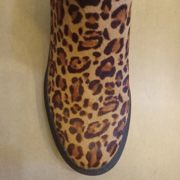 LUCKY BRAND LEOPARD PRINT SUEDE BLOCK HEEL BOOTS