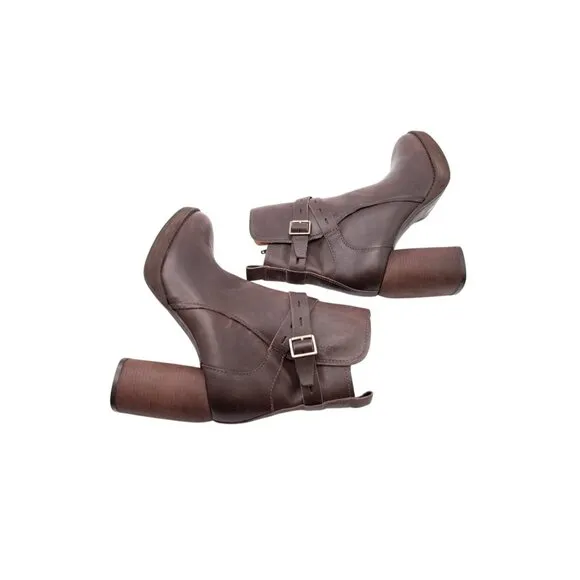 Lucky Brand Natesa Bootie Ankle Boots Sz 8 Chocolate Brown Leather Platform