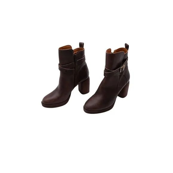 Lucky Brand Natesa Bootie Ankle Boots Sz 8 Chocolate Brown Leather Platform