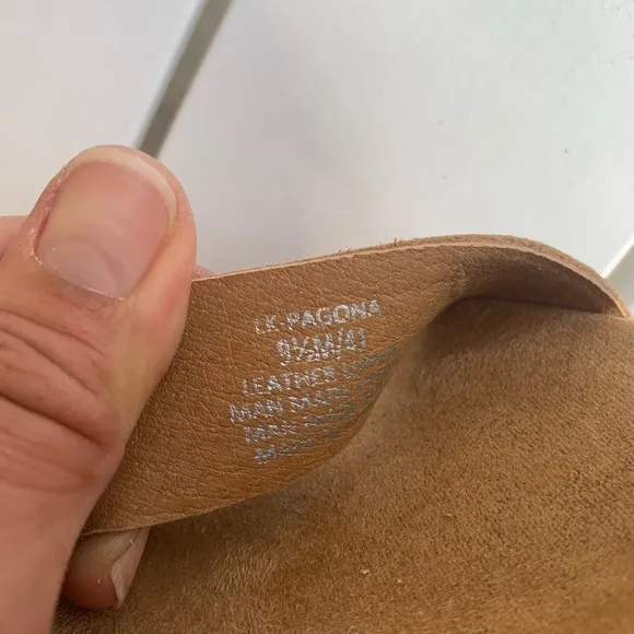 Lucky Brand nude tan leather Pagona sandals block heel size 9.5M