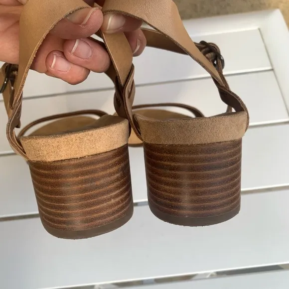 Lucky Brand nude tan leather Pagona sandals block heel size 9.5M