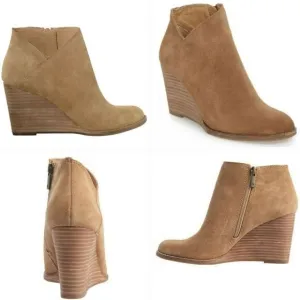 Lucky Brand Shoes Tan Leather Yakeena Side Zip Wedge Booties Shoes Size 8.5 / 39