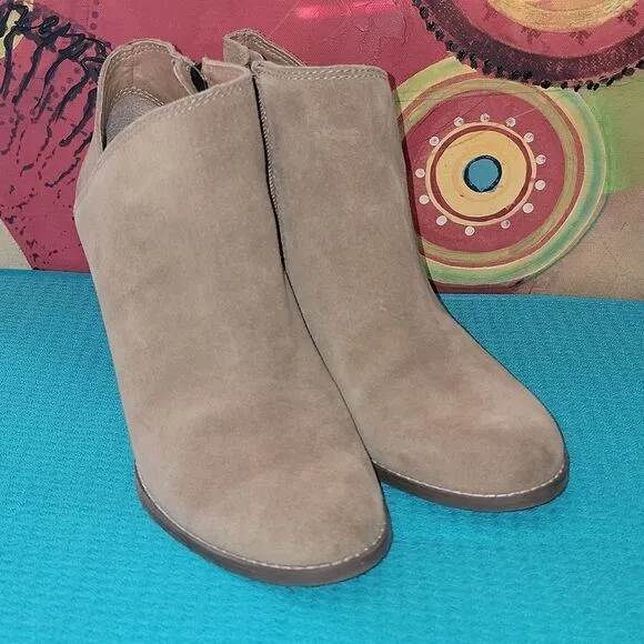 Lucky Brand Shoes Tan Leather Yakeena Side Zip Wedge Booties Shoes Size 8.5 / 39
