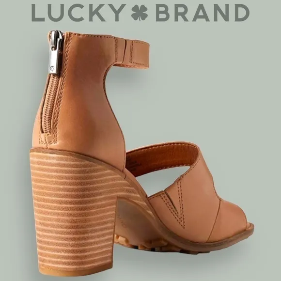 LUCKY BRAND Valka Ankle Strap Block Heel Strappy LEATHER Sandals NWT/10M