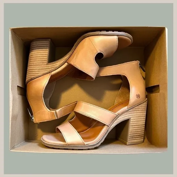 LUCKY BRAND Valka Ankle Strap Block Heel Strappy LEATHER Sandals NWT/10M