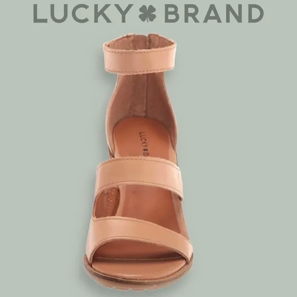 LUCKY BRAND Valka Ankle Strap Block Heel Strappy LEATHER Sandals NWT/10M