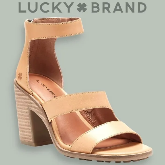 LUCKY BRAND Valka Ankle Strap Block Heel Strappy LEATHER Sandals NWT/10M