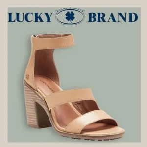 LUCKY BRAND Valka Ankle Strap Block Heel Strappy LEATHER Sandals NWT/10M