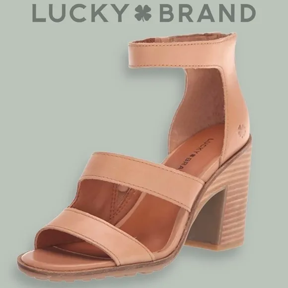 LUCKY BRAND Valka Ankle Strap Block Heel Strappy LEATHER Sandals NWT/10M