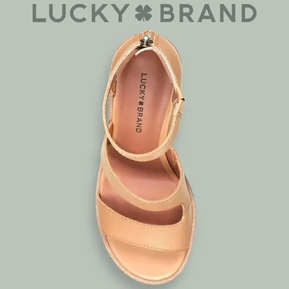 LUCKY BRAND Valka Ankle Strap Block Heel Strappy LEATHER Sandals NWT/10M