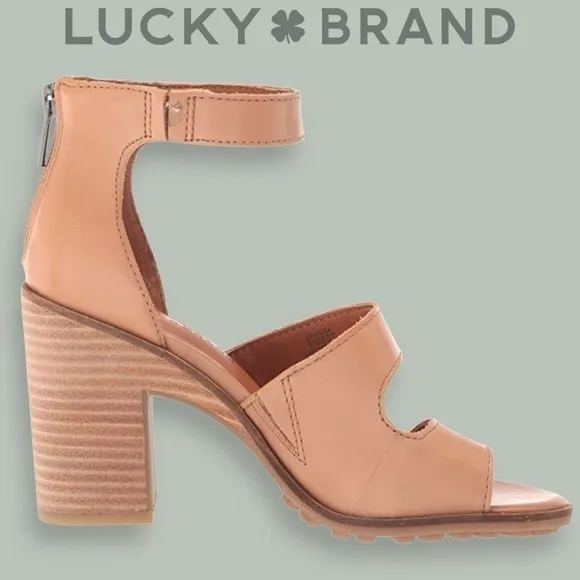 LUCKY BRAND Valka Ankle Strap Block Heel Strappy LEATHER Sandals NWT/10M