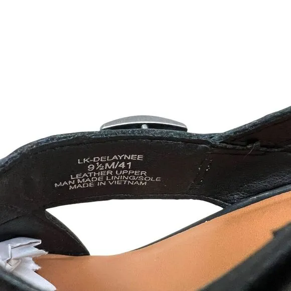 Lucky Brand Womens Platform Wedge Sandal Delaynee Black Leather Buckle Strap 9.5