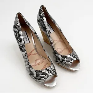 Lucy Choi London Brand New Snakeskin Peep Toe Wedge Heels, Size 40.5 (10.5)