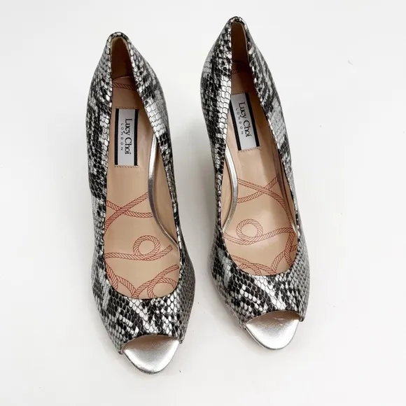 Lucy Choi London Brand New Snakeskin Peep Toe Wedge Heels, Size 40.5 (10.5)