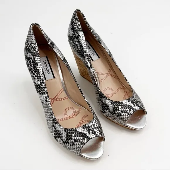 Lucy Choi London Brand New Snakeskin Peep Toe Wedge Heels, Size 40.5 (10.5)