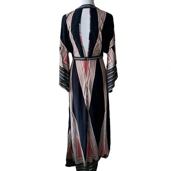 Lulus Montecito Black Geometric Print Maxi Dress Womens size S