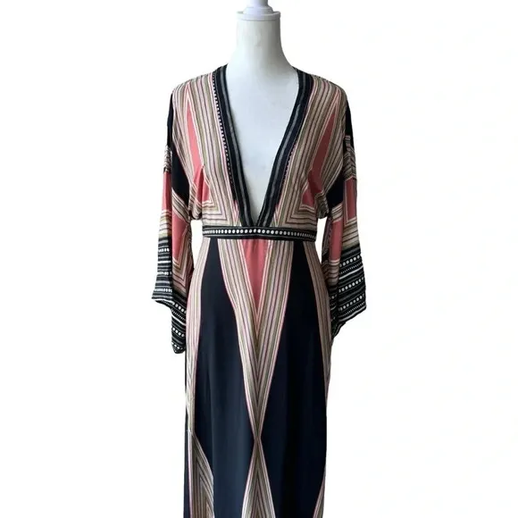 Lulus Montecito Black Geometric Print Maxi Dress Womens size S