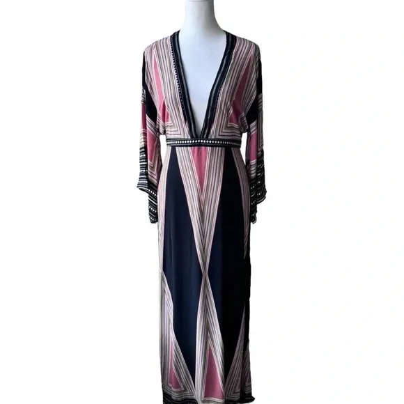 Lulus Montecito Black Geometric Print Maxi Dress Womens size S