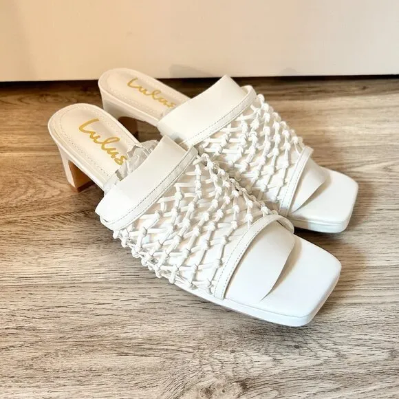 Lulu's Rewn White Knotted High Heel Slide Sandals Size 7.5 BRAND NEW