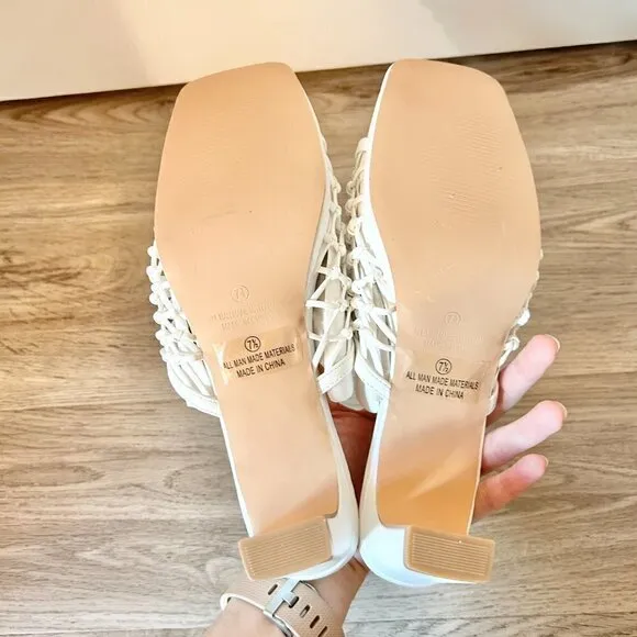 Lulu's Rewn White Knotted High Heel Slide Sandals Size 7.5 BRAND NEW