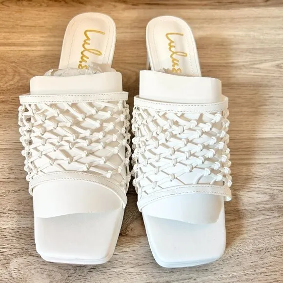 Lulu's Rewn White Knotted High Heel Slide Sandals Size 7.5 BRAND NEW