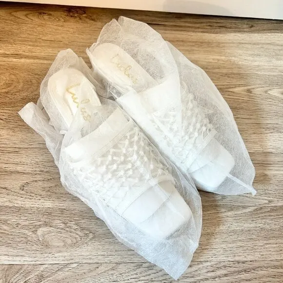 Lulu's Rewn White Knotted High Heel Slide Sandals Size 7.5 BRAND NEW