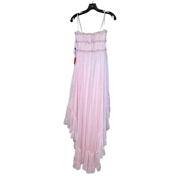 Mac Duggal NWT Beaded Ruffle High Low Strapless Gown in Ice Pink Size 4